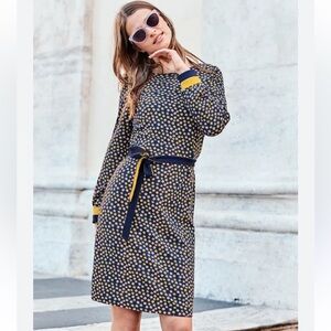 Boden Fawn Jersey Long Sleeve Shift Dress Tie Waist Cotton Modal US Size 6L